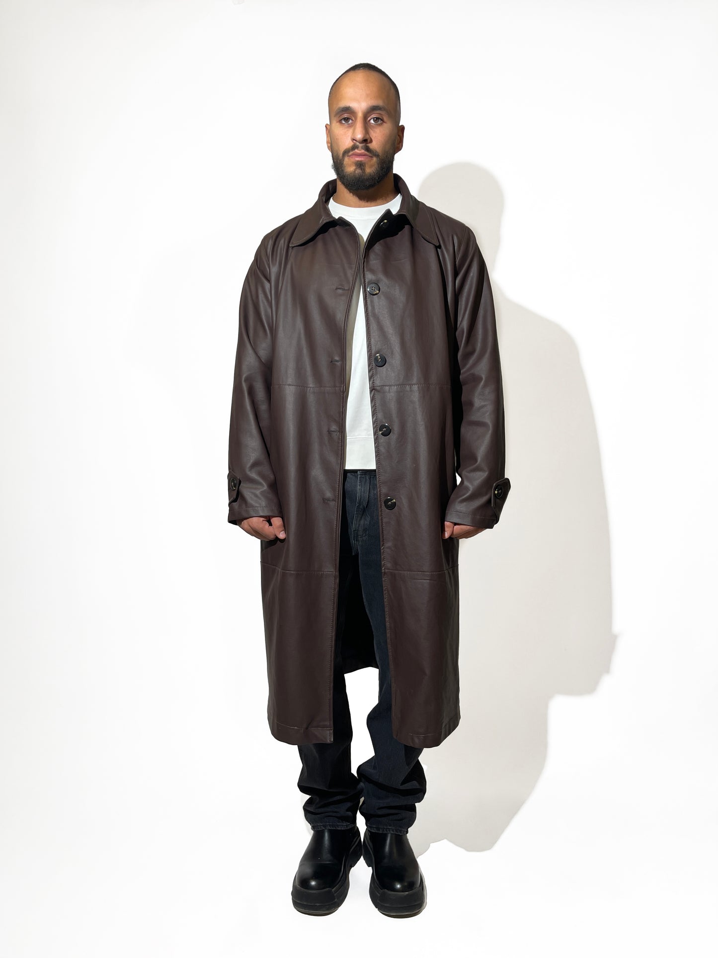 subcltr. faux leather longline coat in Brown