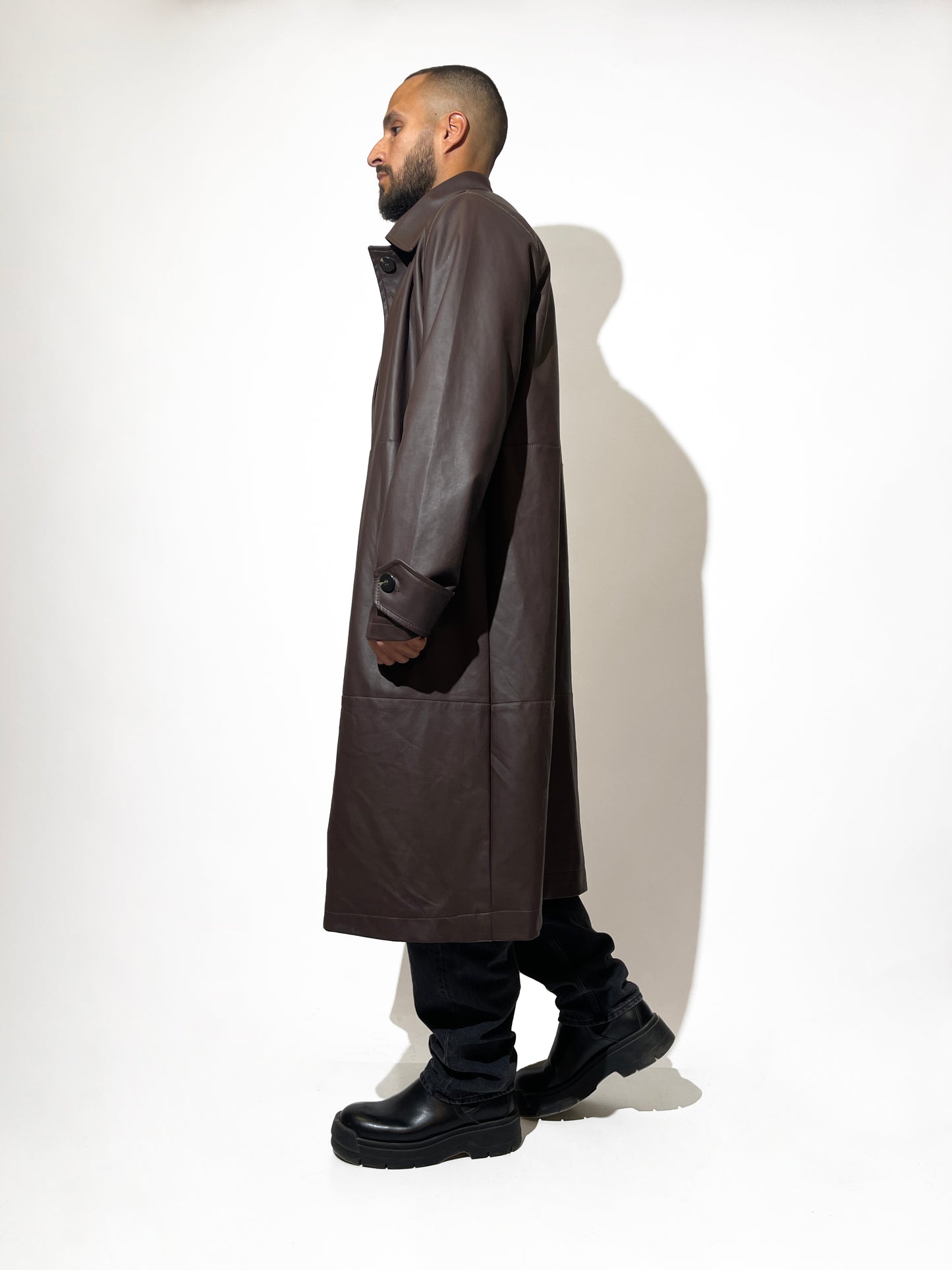 subcltr. faux leather longline coat in Brown