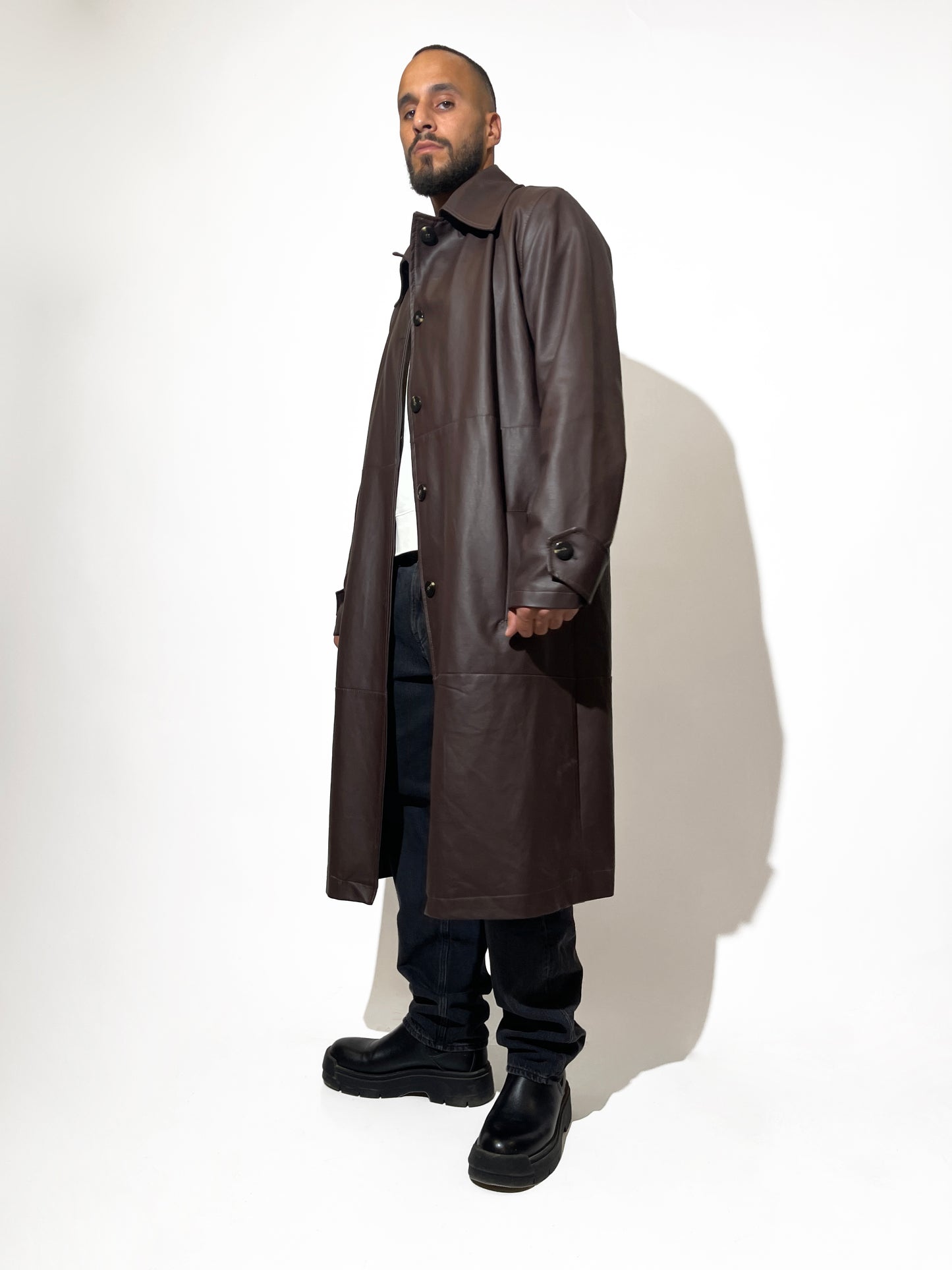 subcltr. faux leather longline coat in Brown