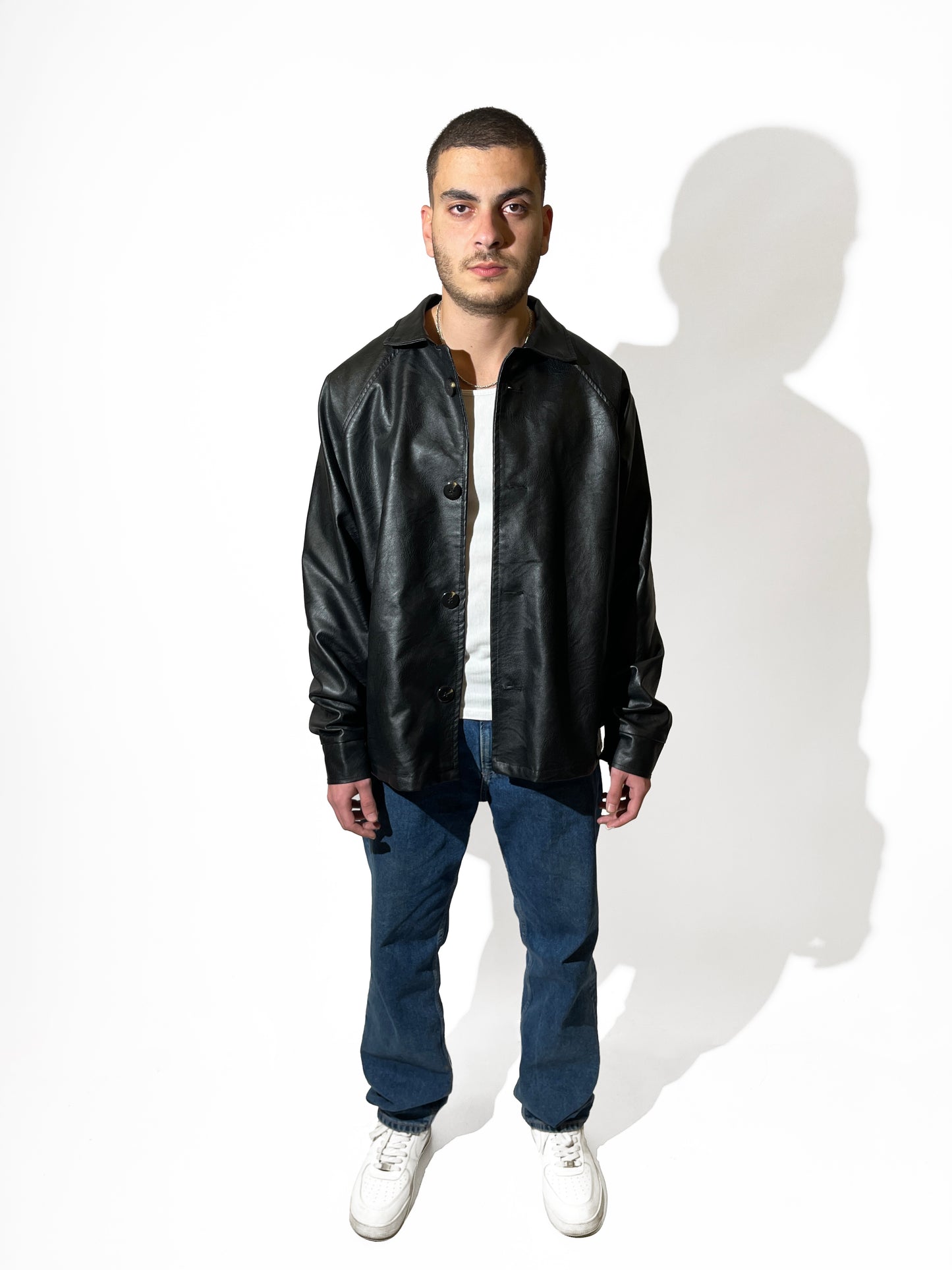 subcltr. oversized faux leather harrington jacket in Black