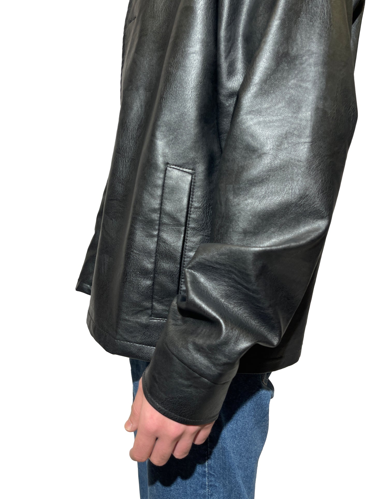 subcltr. oversized faux leather harrington jacket in Black